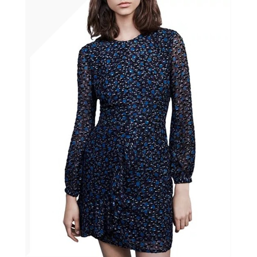 Maje Revano Long-Sleeve Printed Dress in Black Size 1 / US S